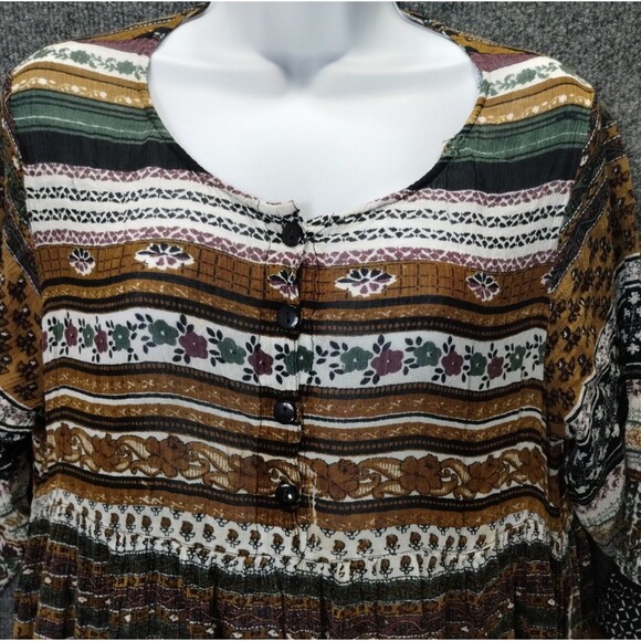 PTNY Midi Dress Size M Gauzy 3/4 Sleeve Brown Green Lightweight Eart tones fairy - Picture 3 of 12